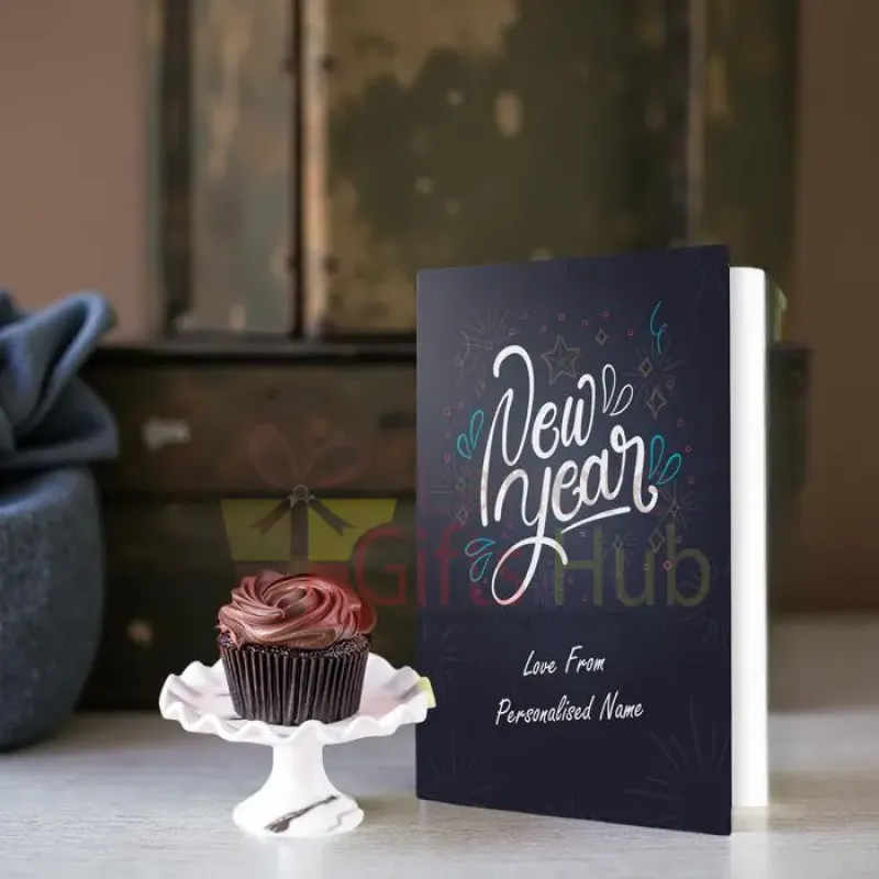 Cup Cake with Personalized New Year Card