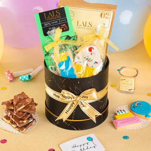 Luxury Birthday Hamper with Chocolate and Candle in Onyx Box