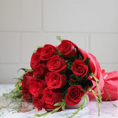 12 Imported Red Roses Bouquet