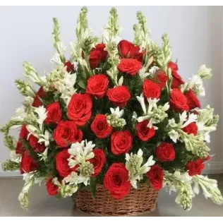 Red Roses & Tube Roses Basket