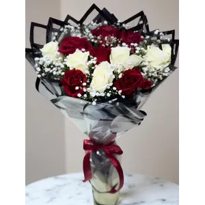Imported White and Red Roses Bouquet