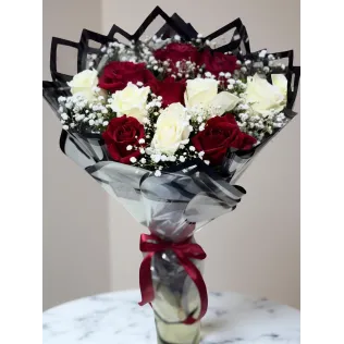 Imported White and Red Roses Bouquet
