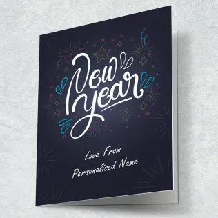 Personalized Blue Sparkle New Year Card
