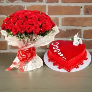 Crimson Love Cake & Roses Combo